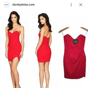 Nookie Red Asymmetrical Ruched Cocktail Dress